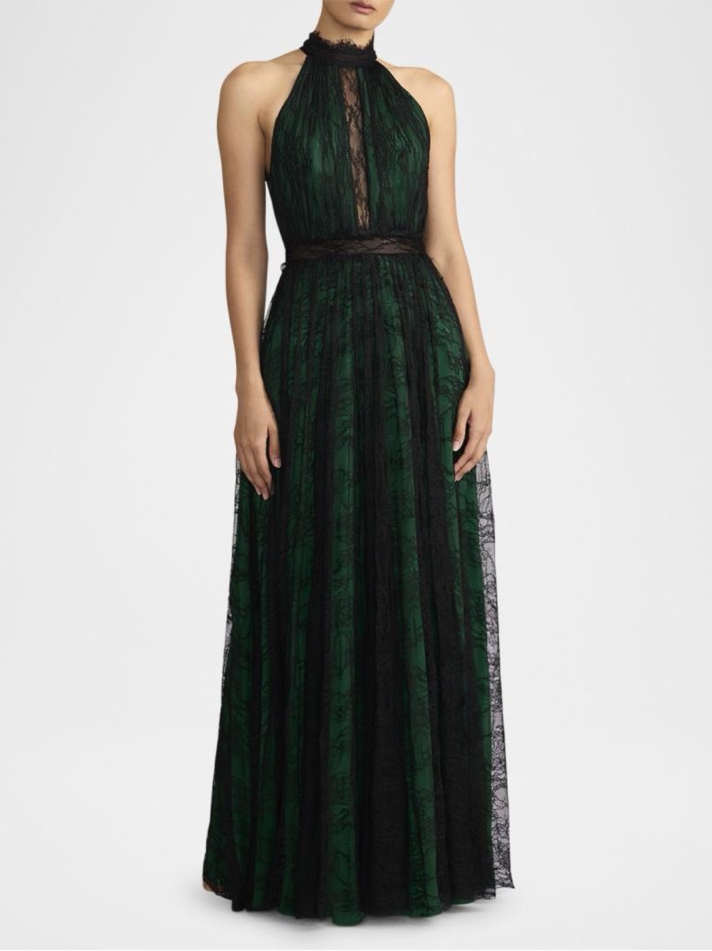 NWT Zac Posen x Wicked Halter Chiffon & Lace Gown Dress Elphaba Green Black,  6
